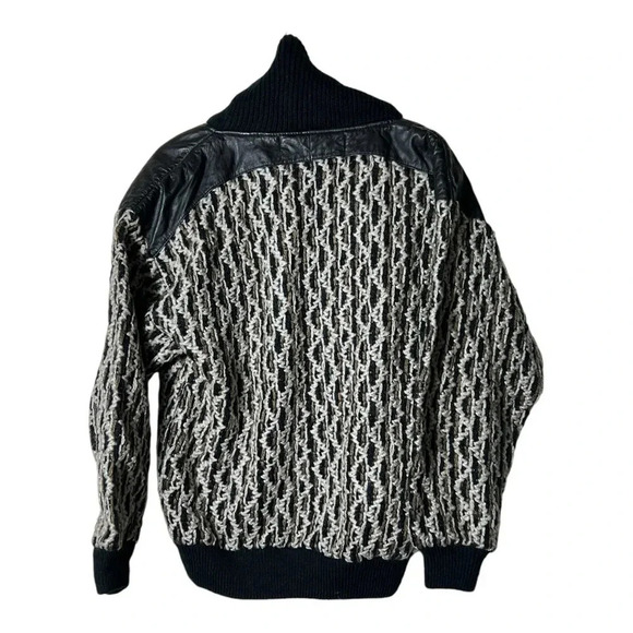 GABRIELLE KNITTED PULL OVER COAT WITH GUIENE LEATHER SIZE SMALL GRAY/BROWN/BLACK - Picture 6 of 8
